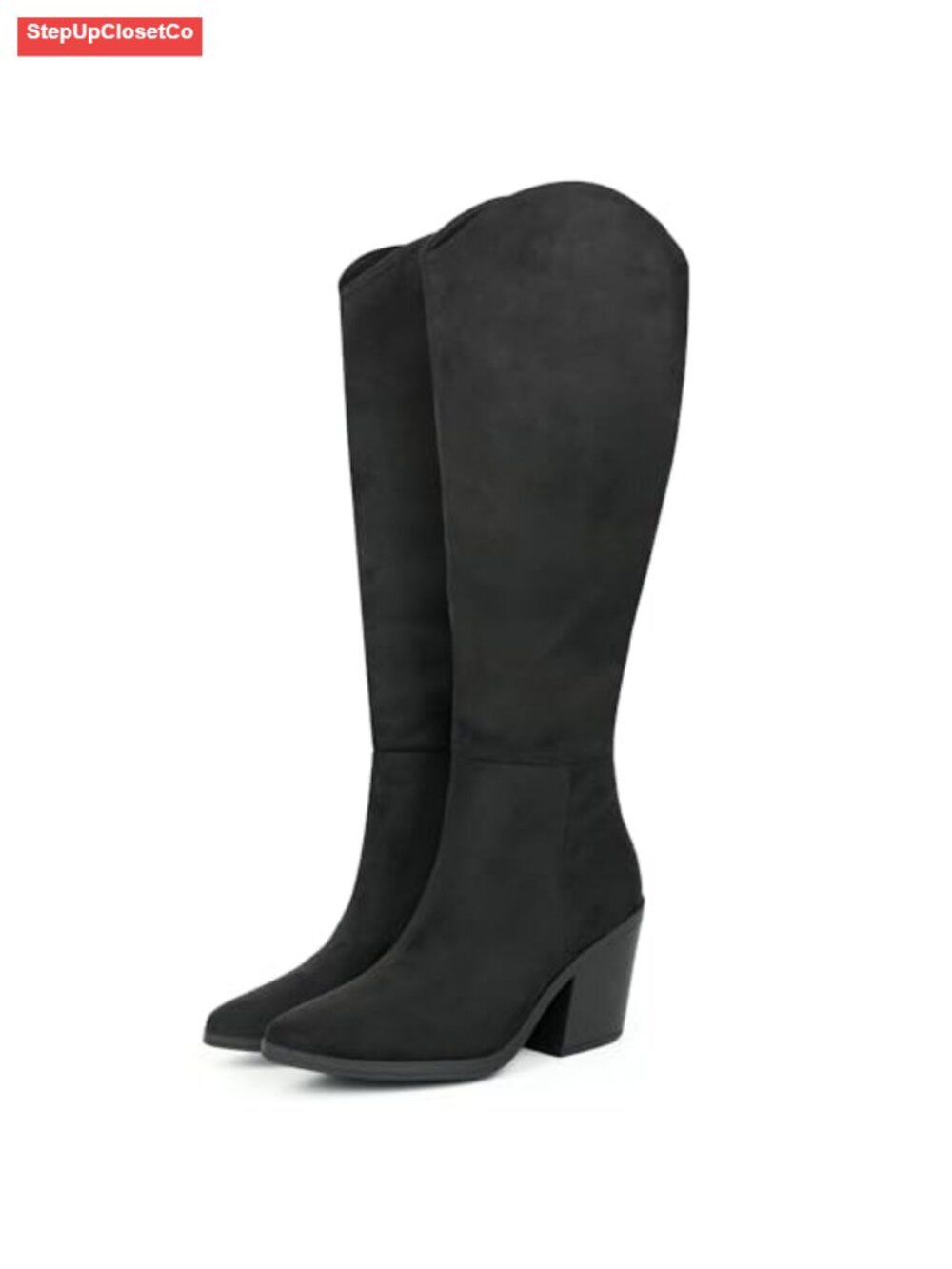 Suede Knee-High Boots for Women Chunky Block Heel Side Zipper Slouch Western